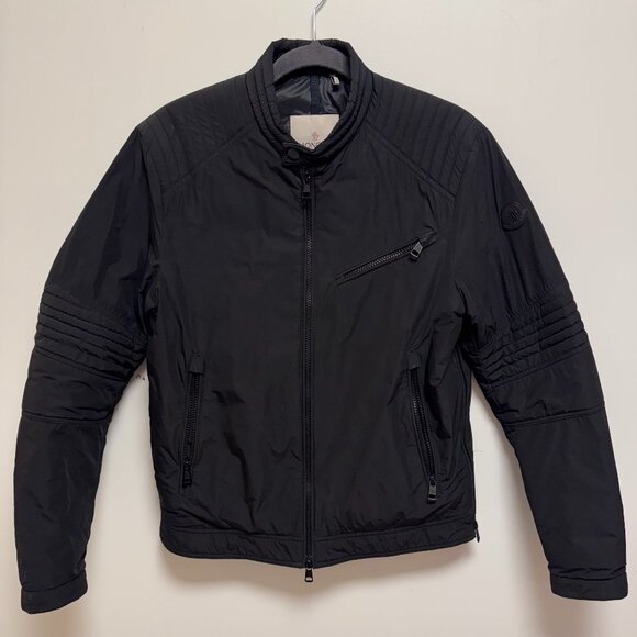 Moncler Black Puffer Moto Jacket Size 2 (M) - Picture 1 of 12